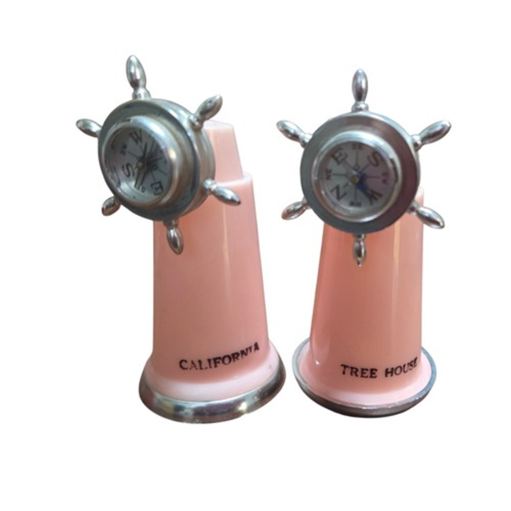 Enco Salt Pepper Shakers Pink California Tree House Souvenir Compass Ship Wheel